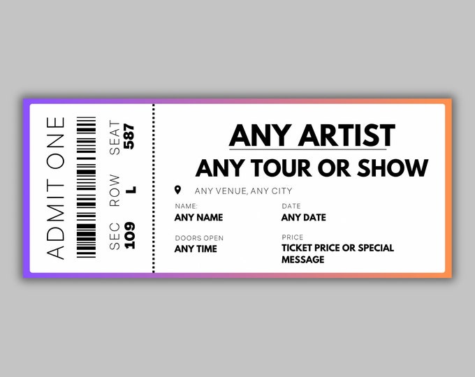 Personalised Concert Ticket Souvenir, Custom Event Memorabilia, keepsake ticket, Music Lover Gift, Unique Fan Memento