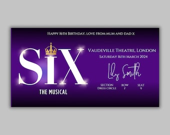 Six the Musical Souvenir Ticket, Personalised Six Musical ticket, Six Gift, Souvenir Gift, Six Ticket, London West End, Broadway, Theatre
