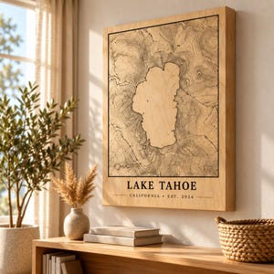 Mappa topografica personalizzata su legno, mappa di contorno personalizzabile di qualsiasi località, mappa murale minimalista