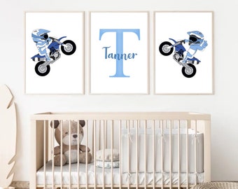 Custom Personalised Motorbike Nursery or Kids Room Prints Blue