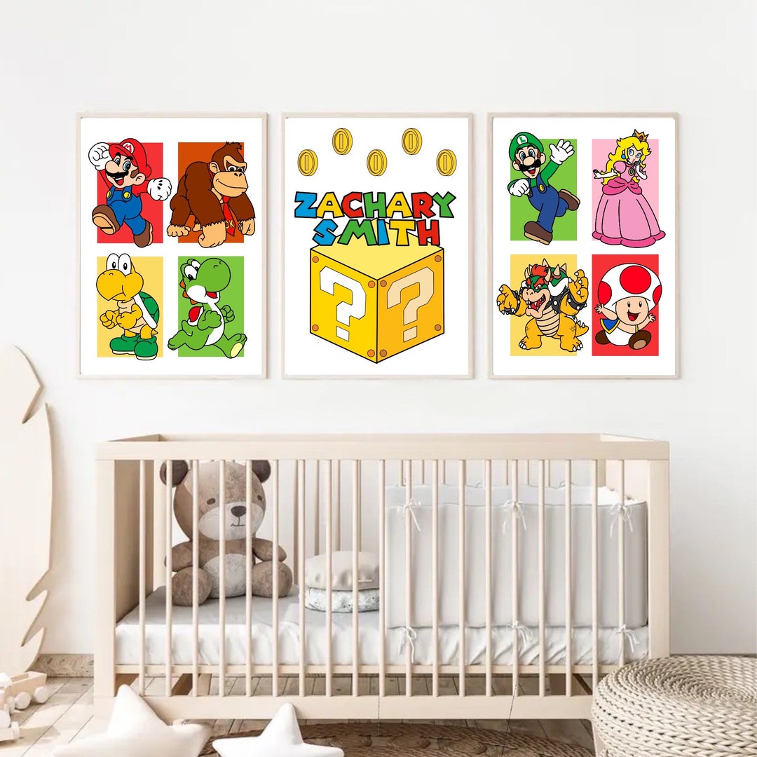 Custom Personalised Super Mario Bros Nursery or Kids Room Prints Luigi ...