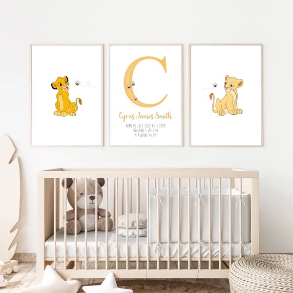 Personnalisé personnalisé Lion King Simba et Nala Nursery ou Kids Room Prints Blue