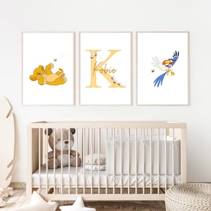 Custom Personalised Lion King Simba and Zazu Kids Room or Nursery Prints