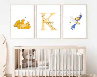 Custom Personalised Lion King Simba and Zazu Kids Room or Nursery Prints