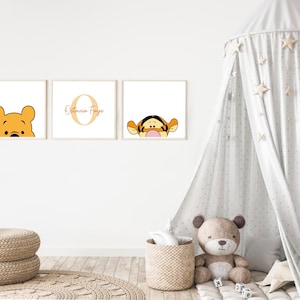 Custom Personalised Peeking Winnie the Pooh and Tigger Nursery or Kids Room Prints