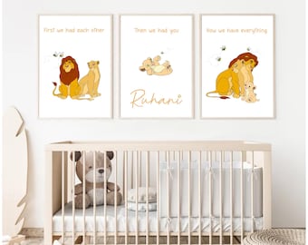 Custom Personalised Lion King Baby Simba, Mufasa, Sarabi, Nala Kids Room or Nursery Prints
