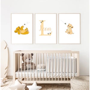Impresiones personalizadas personalizadas del Rey León Baby Simba y Baby Nala para niños o guarderías