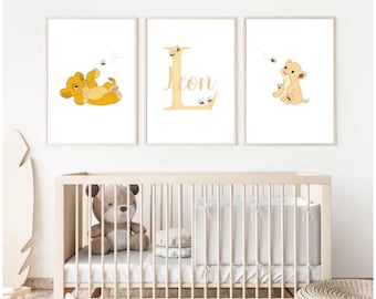 Custom Personalised Lion King Baby Simba and Baby Nala Kids Room or Nursery Prints