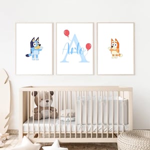 Custom Personalised Bluey and Bingo Kids Room or Nursery Prints