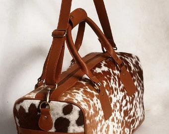 Duffle bag Real Cowhide Hair on Leather Travel / weekender bag