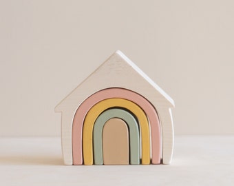 Waldorf Rainbow Home Stacker Wooden Rainbow Toy for Girls Waldorf Toys for Kids Pastel Rainbow Christmas Gifts for Girls Gifts for Daughter