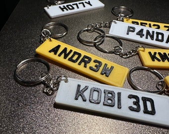 Customisable 3D printed, 4D style car number plate keyring