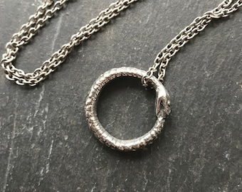 Ouroboros Necklace in Pewter. Snake Pendant.