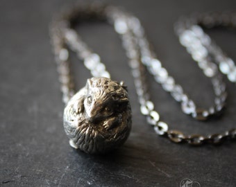 Little Hedgehog Pendant Necklace in Pewter
