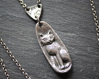 Patient Cat Necklace in Pewter
