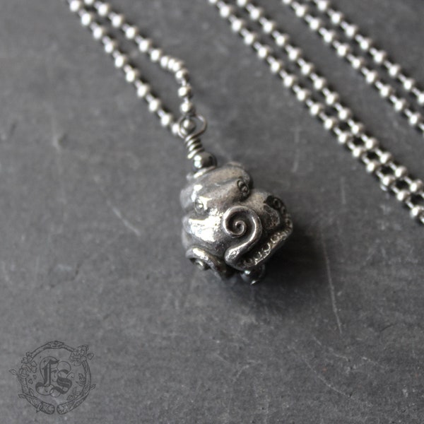 Octopus Totem Pendant Necklace in Pewter.