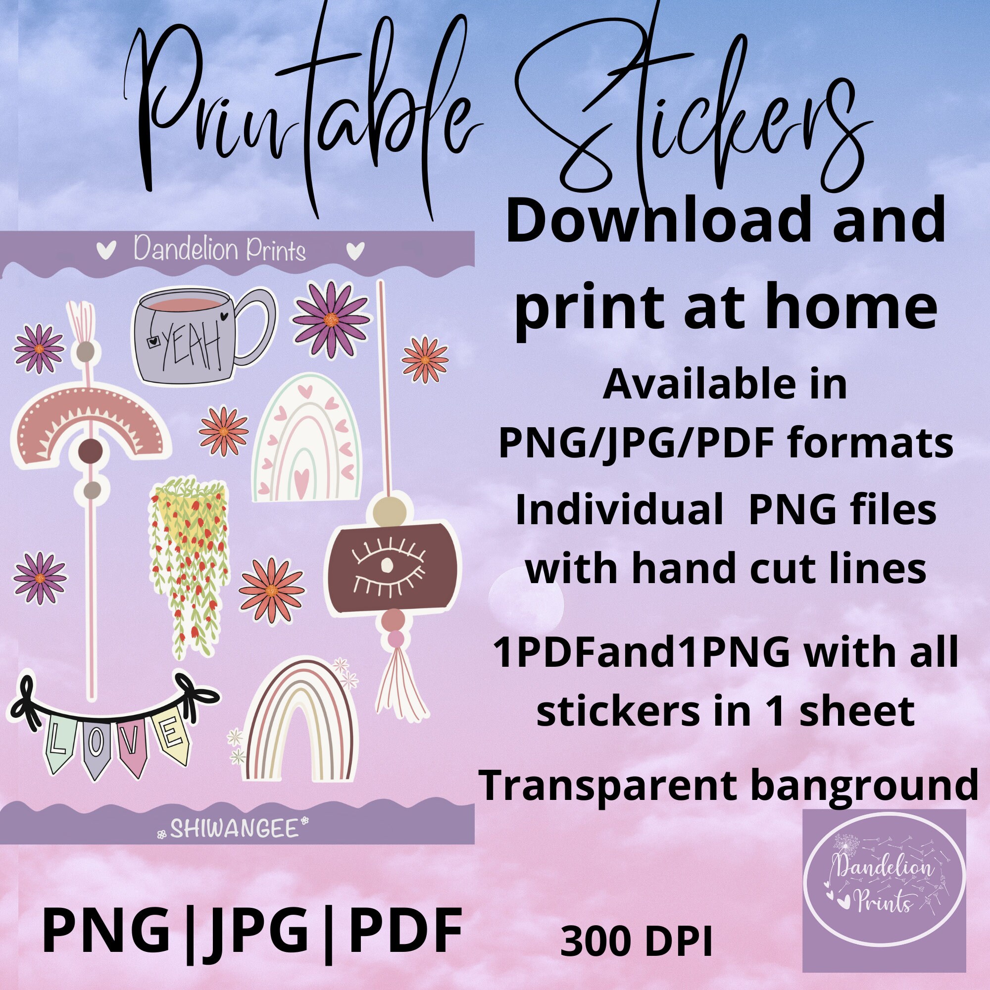 Aesthetic Boho Printable Stickers Boho Cute Stickers Etsy UK