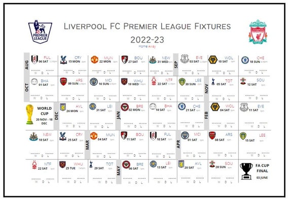 Liverpool FC Printable Fixture List Wall Chart Liverpool FC - Etsy France
