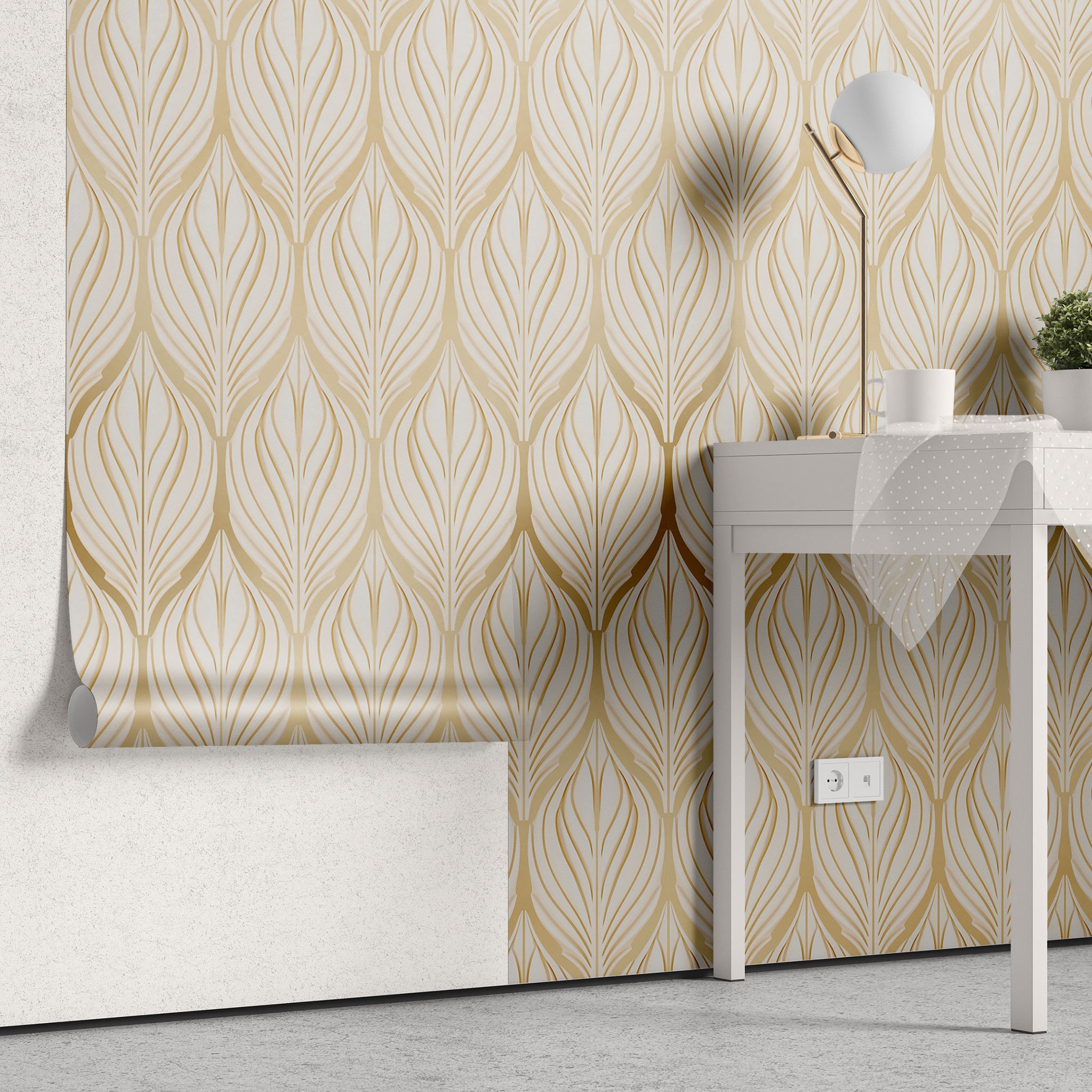 Mid Century Gold Leaf Art Deco Wallpaper Luxury Modern Design Art ...