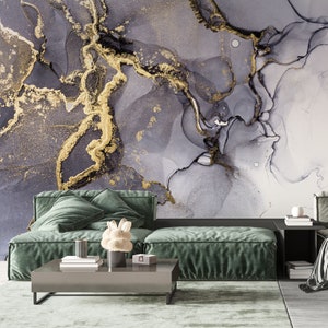 Black Gold Marble Texture Wallpaper | Luxury Modern Wall | Alcohol Ink Art Acryl Watercolor Mural | Peel and Stick | Removable Self-Adhesive
