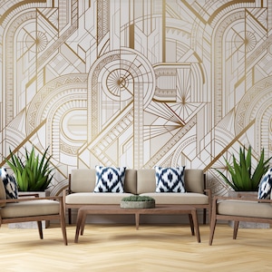 The Great Gatsby Art Deco Wallpaper | Luxury Modern Design Wall Deco | Art Nouveau Abstract Mural | Peel and Stick Removable Self-Adhesive