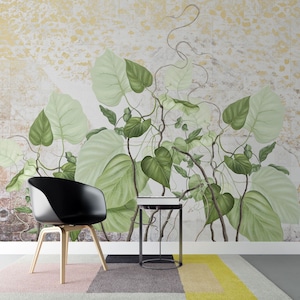 Green Leaf Wallpaper | Luxury Modern Wall Decor | Nature Leaves Textured Tile Wall Mural | Peel and Stick | Removable Self-Adhesive