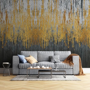 Carta da parati astratta con texture oro nero / Decorazione da parete moderna di lusso / Carta da parati artistica strutturata / Stacca e incolla / Autoadesiva rimovibile