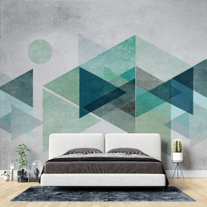 Turquoise Overlay Shapes Abstract Wallpaper | Luxury Modern Wall Decor | Textured Art Wall Mural | Peel and Stick | Removable Self-Adhesive
