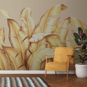 Golden Fern Tropical Wallpaper | Luxury Modern Wall Decor | Nature Gold Tropical Leaves Mural | Peel and Stick | Removable Self-Adhesive