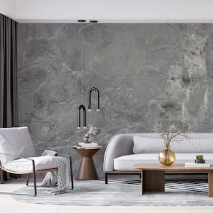 Grey Concrete Marble Texture Wallpaper | Luxury Modern Art Deco Design | Stone Abstract Mural | Peel and Stick | Removable Self-Adhesive