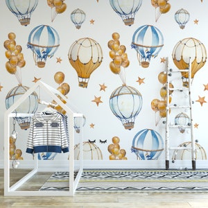 Mongolfiera per feste / Carta da parati per cameretta dei bambini / Palloncini colorati nel cielo / Stacca e incolla / Decorazione da parete autoadesiva rimovibile