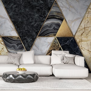 Black Gold Luxury Marble Texture Wallpaper | Modern Art Deco Design | Swirl Stone Abstract Mural | Peel and Stick | Removable Self-Adhesive