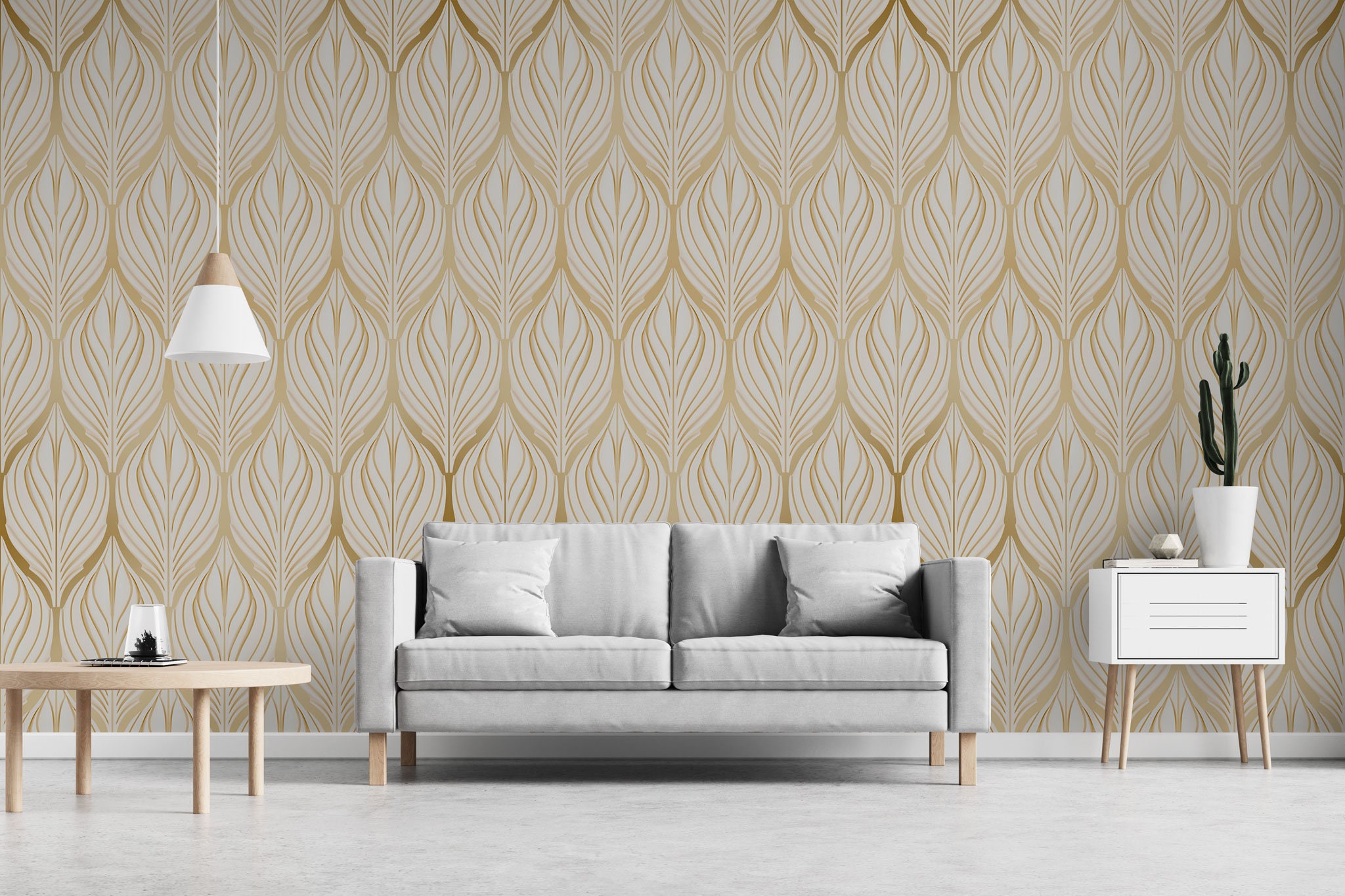 Mid Century Gold Leaf Art Deco Wallpaper | Luxury Modern Design | Art ...