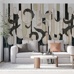 Dark Emerald Green Art Deco Wallpaper | Luxury Modern Design Wall Deco | Art Nouveau Abstract Mural | Peel and Stick Removable Self-Adhesive