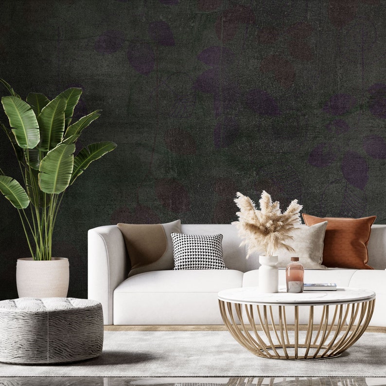 Purple Dark Leaf Abstract Wallpaper Luxury Modern Wall Decor Textured