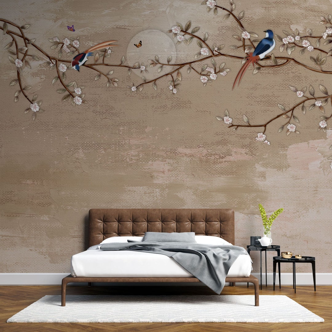 Oriental Cherry Tree Garden Wallpaper | Blossom Chinoiserie Botanic ...