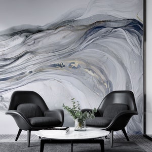Grey Swirl Marble Texture Wallpaper | Luxury Modern Wall Design | Alcohol Ink Art Watercolor Mural | Peel and Stick Removable Self-Adhesive