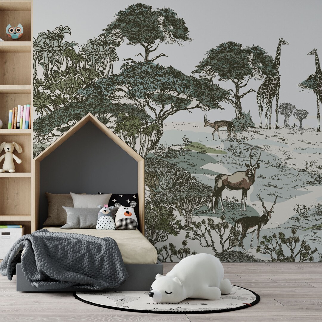 Safari Sketch Jungle | Kids Room Wallpaper Nursery | Exotic Wild ...