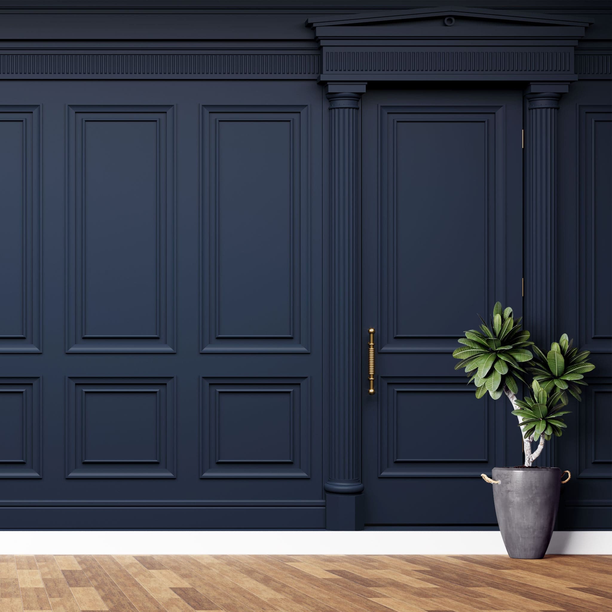 Deep Blue Luxury Boiserie Wood Panels Wallpaper | Antique