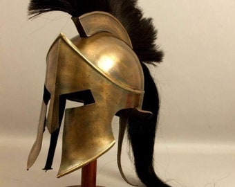 Authentique casque de spartiate, casque de chevalier Leonidas de style grec 300, costume de guerrier du film, casque de guerriers grecs, casque du roi Leonidas avec support