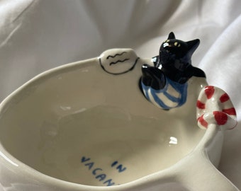 Tasse mignonne de chat faite à la main, tasse en céramique faite à la main de chat noir, tasse en céramique ESTHÉTIQUE faite à la main, tasse de chat faite à la main, tasse de chat en céramique,