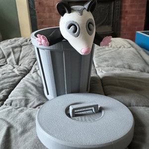 Articulating opossum with Trash Can, 3D Printed Possum Toy and Trash Can Fidget Sensory Flexi Play Set Opossum