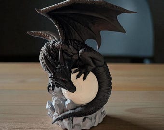 Enchanted Dragon Moon Lamp | 10" LED Night Light Statue | Fantasy Home Decor | Unique Gamer Gift | Dungeons & Dragons | Gothic Room