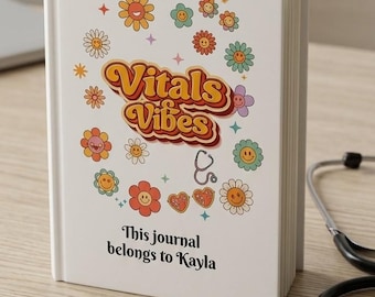 Retro Floral Vitals Vibes Hardcover Journal, Personalized Nurse EMS Health Tracker