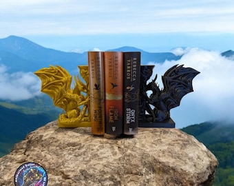 Dragon Bookend Set: Fantasy Bookshelf Decor, Collectible Statue