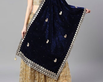 Navy Blue Gotta Patti Velvet Dupatta main image 0