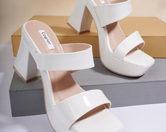 Women's Stylish Black Colourblocked Party Block Pumps with Buckles Free Shipping