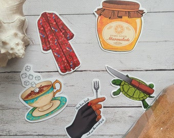 OFMD Co Captains pirate romcom Sticker pack - tea, marmalade, snail fork, breakup robe, knife turtle