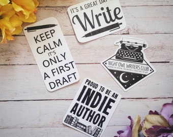 Writer / Author black and white die cut stickers