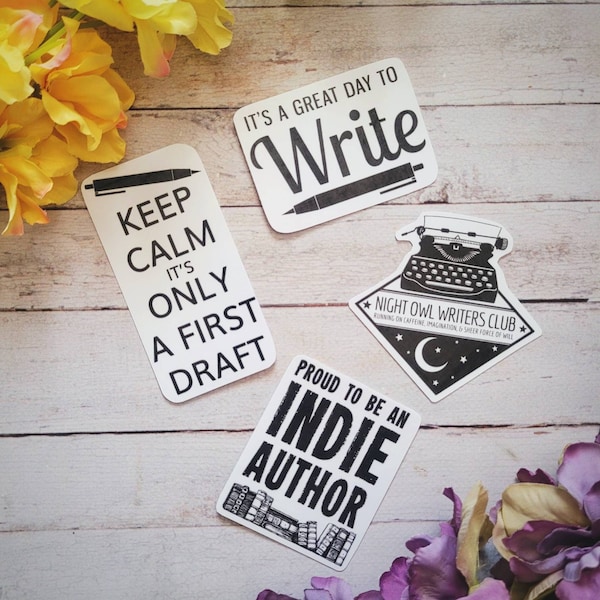 Writer / Author black and white die cut stickers